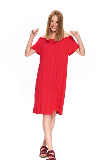 Rochie Top Secret roz casual de zi cu croi larg umeri goi cu maneci scurte