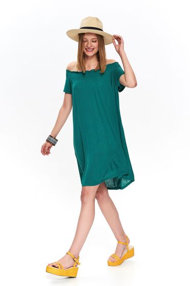 Rochie Top Secret verde casual de zi cu croi larg cu banda elastica si umeri goi