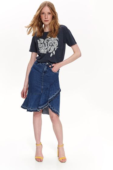 Tricou Top Secret gri casual cu croi larg maneci decupate si mesaj