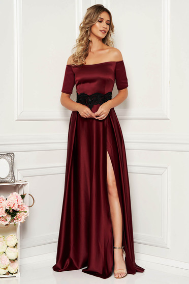 Rochie Artista visinie lunga eleganta de seara din satin in clos cu umeri goi