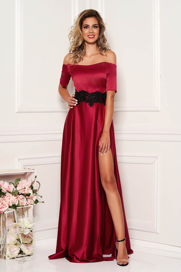 Rochie Artista visinie lunga eleganta de seara din satin in clos cu umeri goi