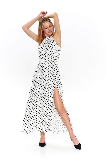 Rochie Top Secret alba casual de zi cu buline decupata pe picior fara maneci