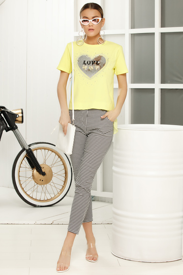 Tricou galben casual cu maneci scurte cu croi larg
