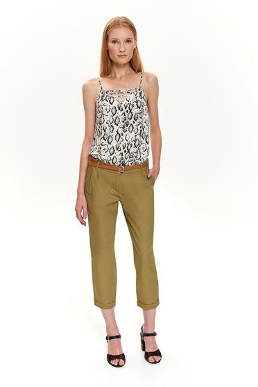 Pantaloni Top Secret khaki office 3/4 cu buzunare in fata cu accesoriu inclus