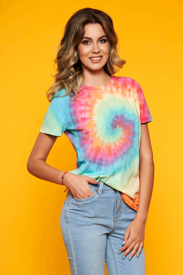 Tricou Top Secret roz casual cu croi larg cu maneci scurte decolteu la baza gatului