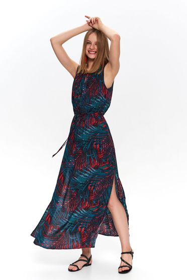 Rochie Top Secret verde casual cu imprimeu floral accesorizata cu cordon fara maneci decupat pe picior