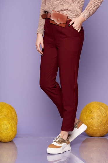 Pantaloni SunShine visinii casual cu un croi drept cu talie medie cu buzunare si accesoriu tip curea