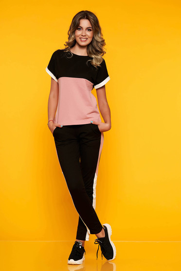 Set SunShine roz deschis sport din 2 piese din bumbac si lycra cu pantaloni cu buzunare