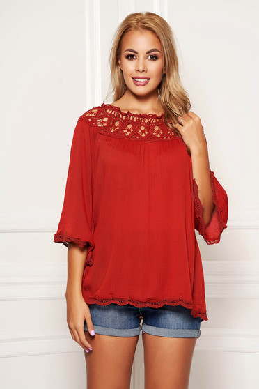 Bluza dama visinie casual scurta cu croi larg din material vaporos cu maneci trei-sferturi