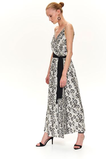 Rochie Top Secret crem casual snake print in clos cu decolteu in v cu barete subtiri decupat pe picior