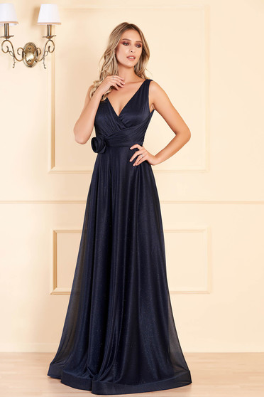 Rochie LaDonna albastru-inchis lunga de ocazie in clos cu bust buretat cu decolteu adanc