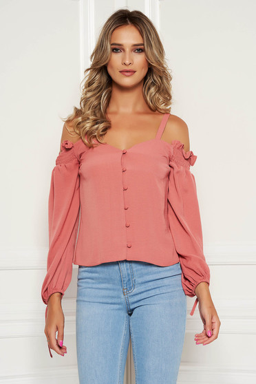 Top StarShinerS caramiziu casual scurt cu croi larg cu bretele umeri goi accesorizat cu nasturi