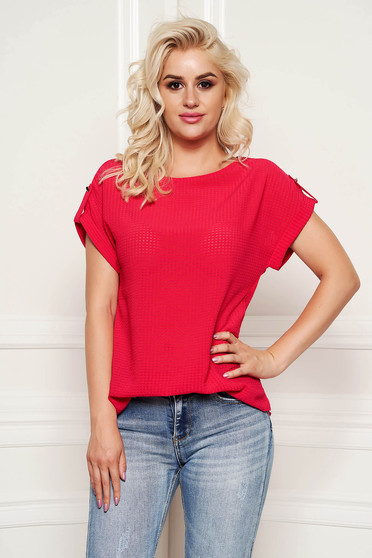 Bluza dama StarShinerS fuchsia eleganta cu croi larg din material subtire si transparent