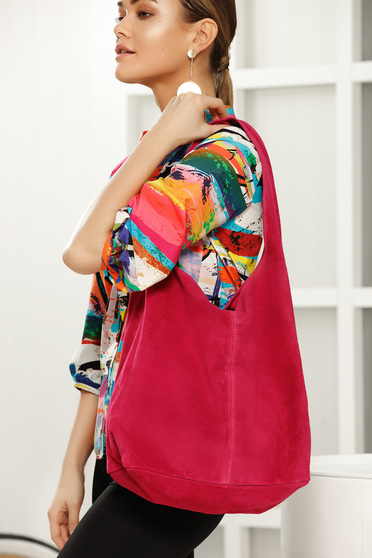 Geanta dama fuchsia casual cu manere de lungime medie si accesoriu inclus