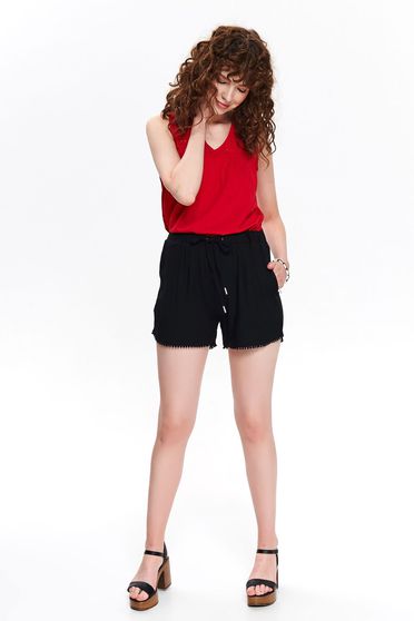 Bluza dama Top Secret rosie casual din bumbac cu decolteu in v cu snur la spate