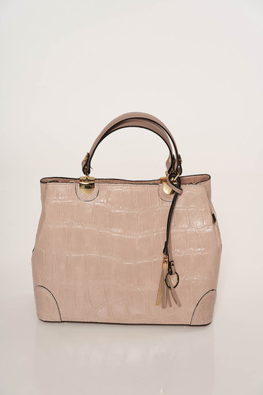 Geanta dama roz prafuit eleganta din piele naturala snake print cu manere scurte curea umar detasabila