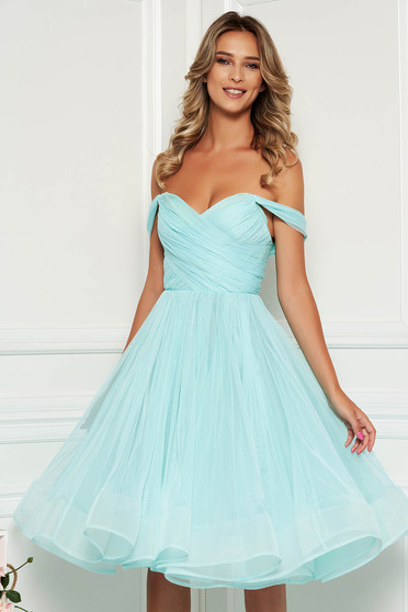 Rochie Ana Radu albastru-deschis de lux in clos din tul captusita pe interior cu bust buretat