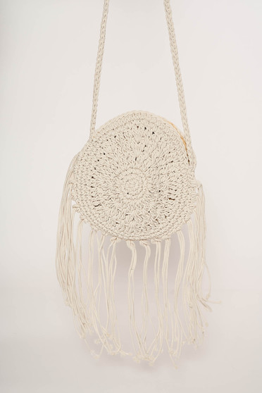 Geanta dama Top Secret ivoire casual material gros cu franjuri include si un maner lung