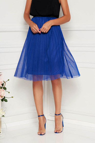 Fusta SunShine albastra casual midi cu elastic in talie din tul