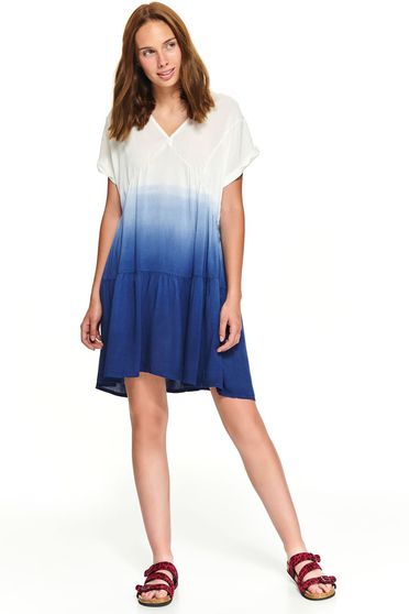 Rochie Top Secret albastru-inchis casual scurta in degrade cu croi larg si decolteu in v