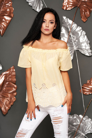 Bluza dama SunShine galbena casual din bumbac cu croi larg cu maneci scurte pe umeri