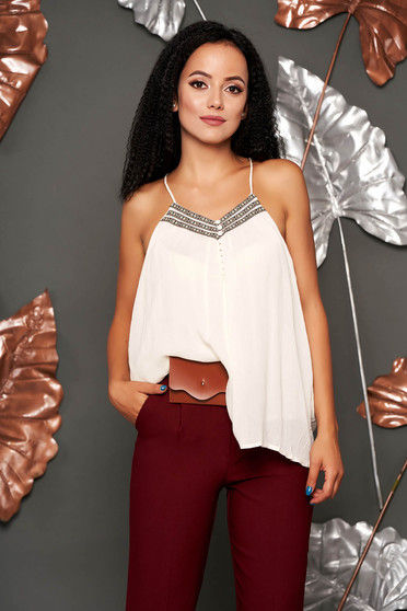 Top SunShine ivoire casual cu croi larg cu bretele si decolteu adanc