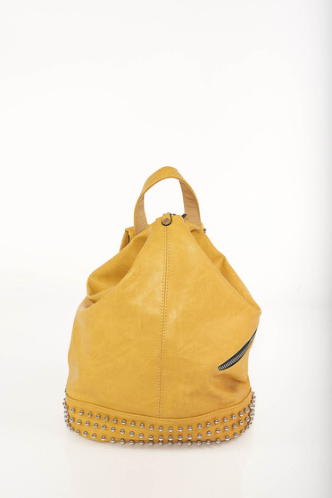 Rucsac mustariu casual din imitatie de piele cu bretele ajustabile accesorizat cu fermoar