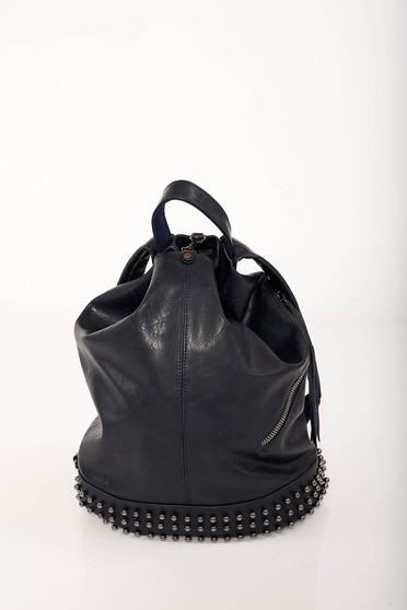Rucsac albastru-inchis casual din imitatie de piele cu bretele ajustabile accesorizat cu fermoar