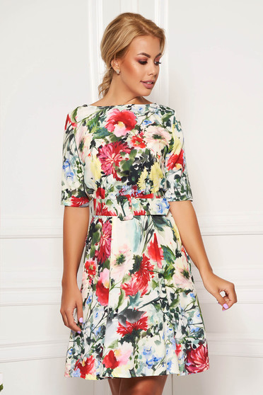 Rochie SunShine verde scurta de zi in clos cu decolteu rotunjit cu elastic in talie si imprimeu floral
