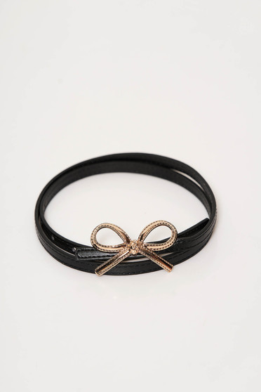 Curea StarShinerS neagra din piele ecologica accesorizata cu o fundita aurie