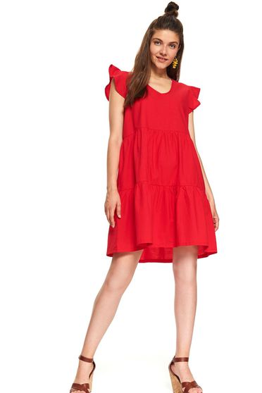 Rochie Top Secret rosie casual scurta din bumbac cu maneci bufante