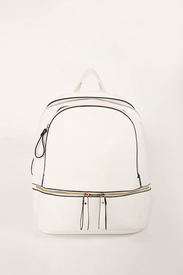 Rucsac alb casual din piele ecologica cu bretele ajustabile accesorizat cu fermoar