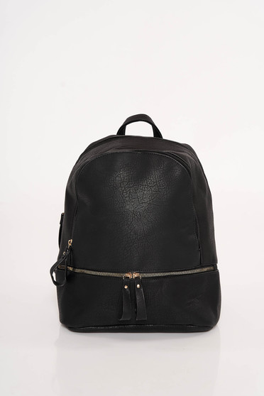 Rucsac negru casual din piele ecologica cu bretele ajustabile accesorizat cu fermoar