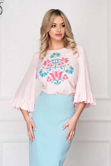 Blouses & Shirts, StarShinerS lightpink women`s blouse elegant with floral print with ruffled sleeves - StarShinerS.com