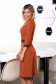 Rochie StarShinerS maro midi office cu croi in a din stofa cu maneci trei-sferturi decolteu la baza gatului 2 - StarShinerS.ro