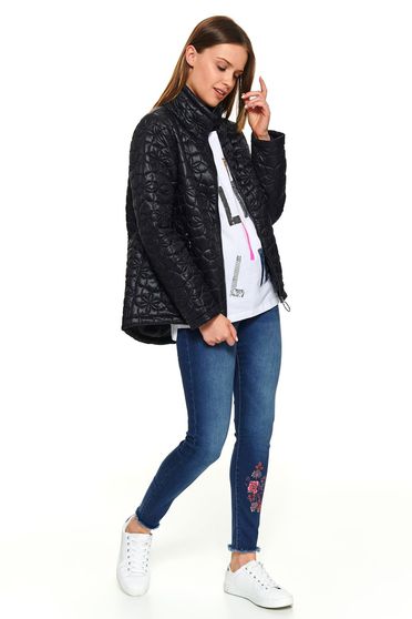Geaca Top Secret neagra scurta casual pe gat cu croi larg cu buzunare si maneci lungi
