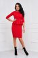 StarShinerS red office midi pencil dress from elastic fabric with frilled waist 3 - StarShinerS.com