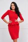 StarShinerS red office midi pencil dress from elastic fabric with frilled waist 1 - StarShinerS.com