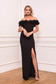 Rochie din stofa neagra lunga cu volanase si umeri goi crapata pe picior 1 - StarShinerS.ro