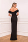 Rochie din stofa neagra lunga cu volanase si umeri goi crapata pe picior 2 - StarShinerS.ro