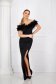 Rochie din stofa neagra lunga cu volanase si umeri goi crapata pe picior 6 - StarShinerS.ro