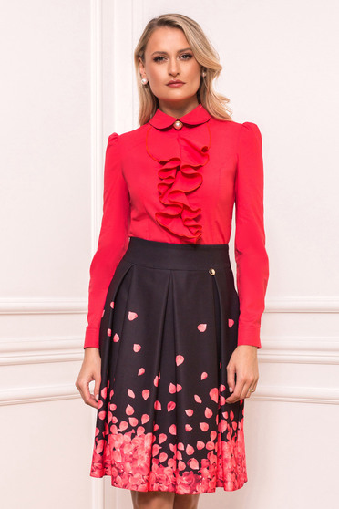 Camasa dama PrettyGirl corai scurta eleganta mulata cu volanase cu maneci lungi si guler barcuta