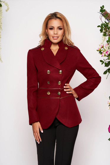 Jacheta LaDonna visinie eleganta scurta material gros cu maneca lunga inchidere cu nasturi aurii