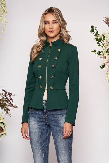 Jacheta LaDonna verde office elegant captusit pe interior accesorizat cu nasturi cu umerii buretati