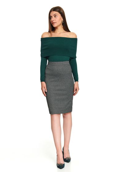 Fusta Top Secret neagra office midi tip creion cu slit la spate si imprimeu dogtooth