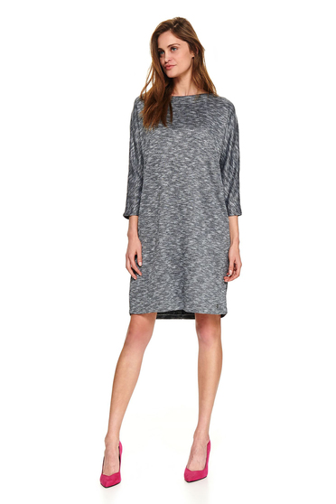 Rochie Top Secret gri scurta casual cu maneci lungi accesorizata cu cordon