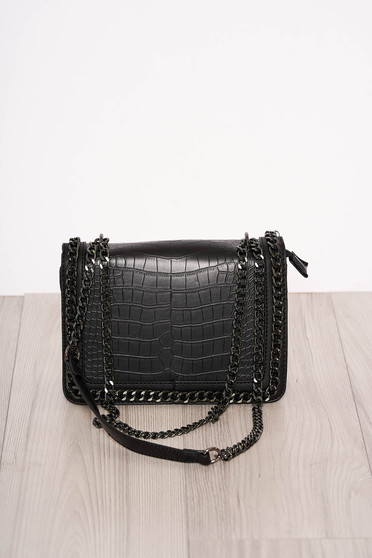 Geanta dama neagra snake print eleganta din piele ecologica accesorizata cu fermoare