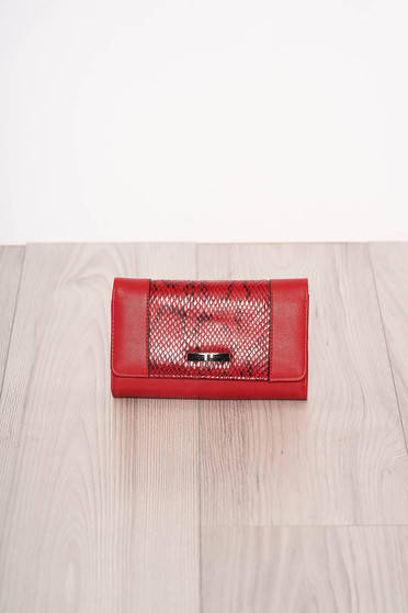 Portofel rosu snake print cu mai multe compartimente si inchidere cu capsa magnetica