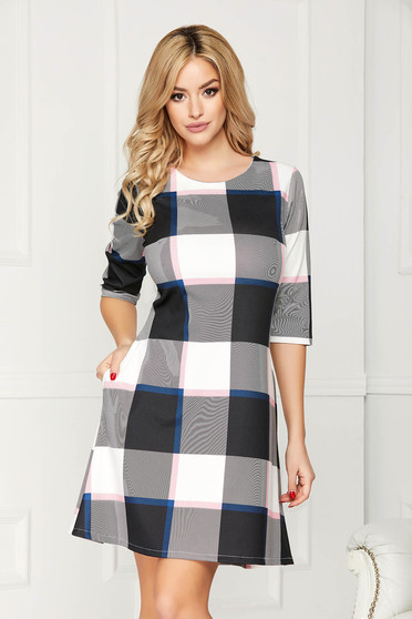 Rochie gri casual scurta de zi cu croi in a fara captuseala cu buzunare