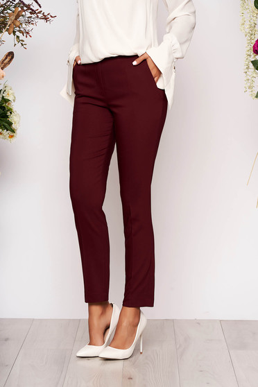 Pantaloni visinii lungi eleganti cu talie medie conici din stofa subtire cu buzunare